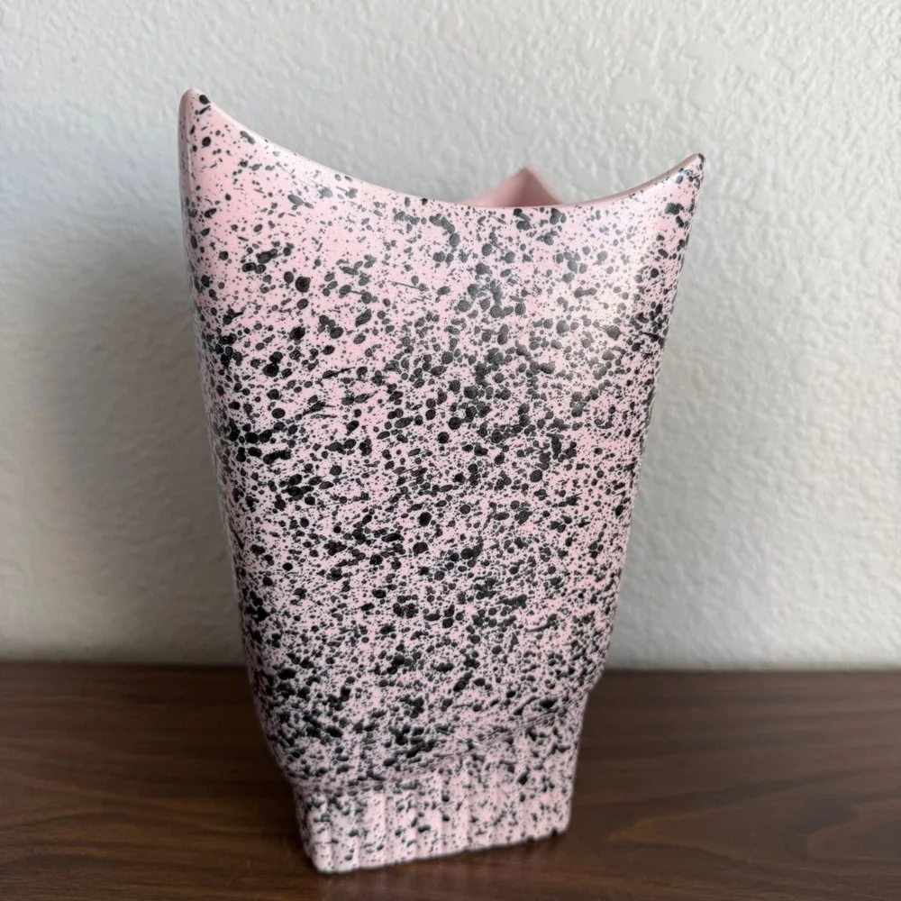 Vintage Stanfordware MCM Speckled Confetti Pink USA Pottery Vase 9.5